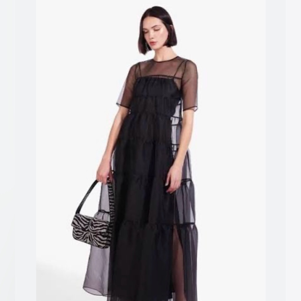STAUD Black Sheer Maxi Dress